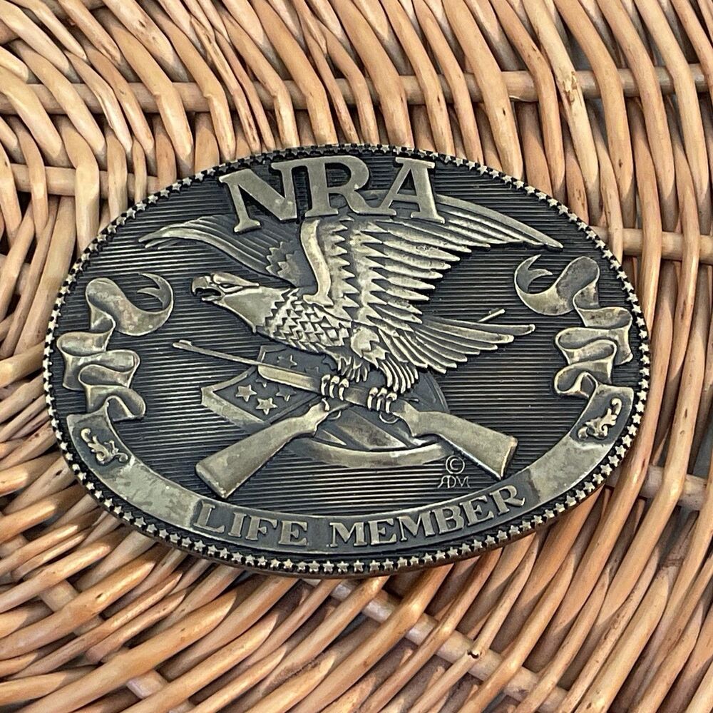 NRA Life Member Belt Buckle Brass USA National Rifle Association Western Guns
